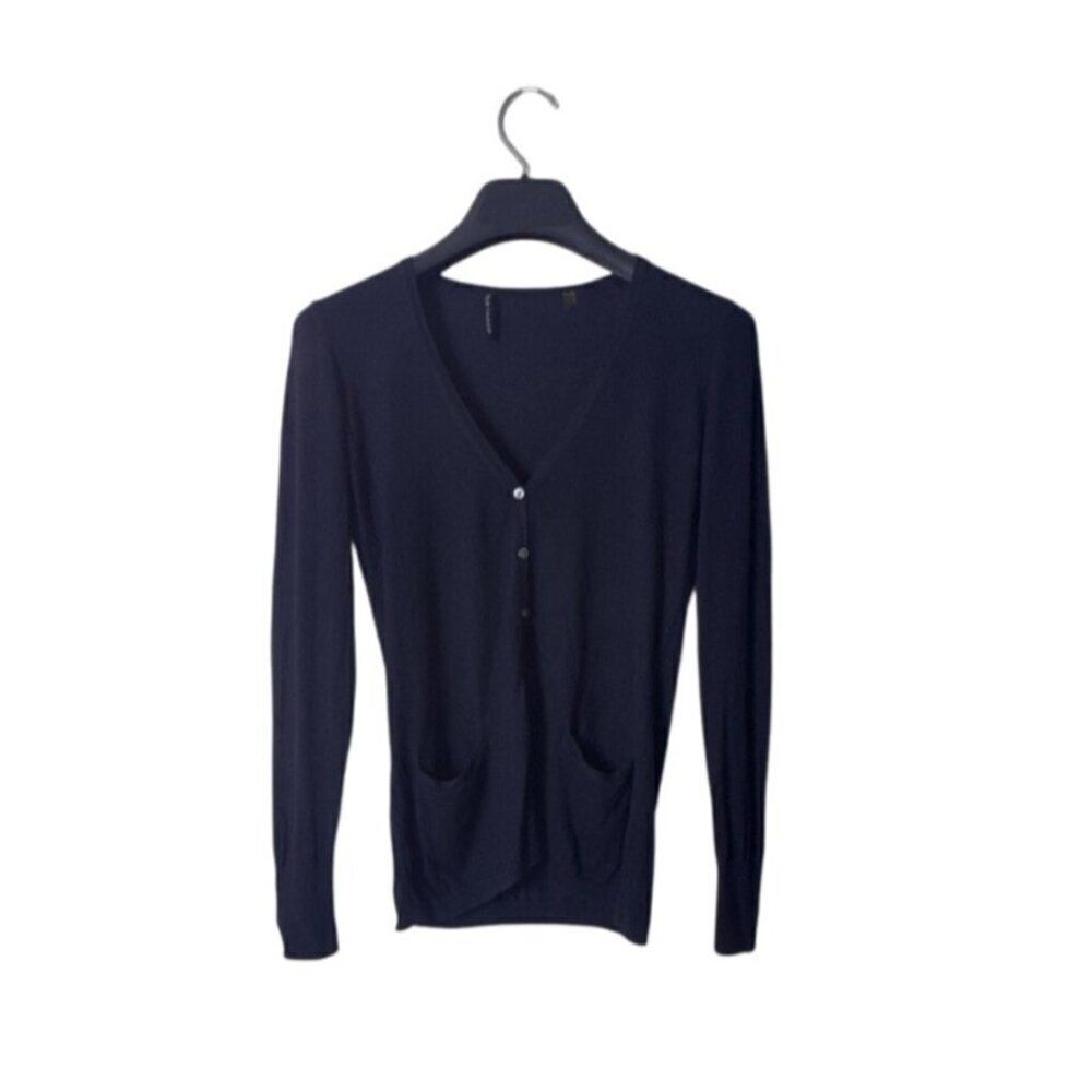Elie Tahari Womens Navy Blue Cardigan Sweater With Buttons & Pockets Small